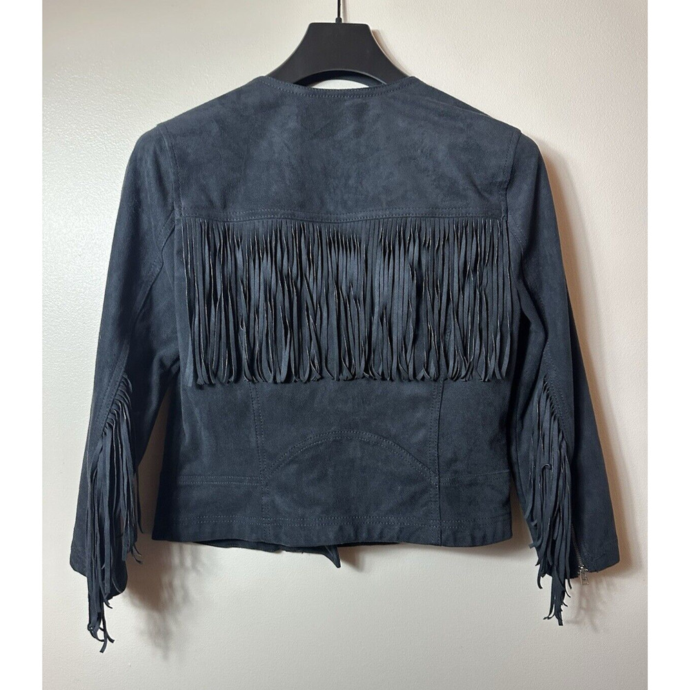 Hollister Jacket Womens Large Black Western Moto Fringe Biker Faux Suede Rodeo - Picture 4 of 14